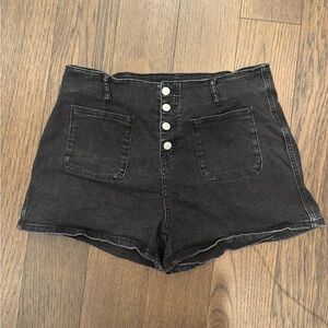 Thrifted High-Waisted Black Denim Shorts - no size, fits XL?
